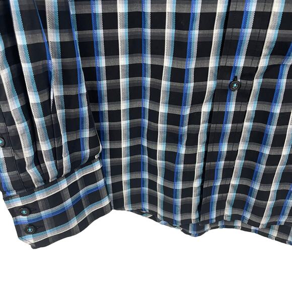 Robert Graham Blue Black Plaid Long Sleeve Button Down Mens Medium - Picture 2 of 7